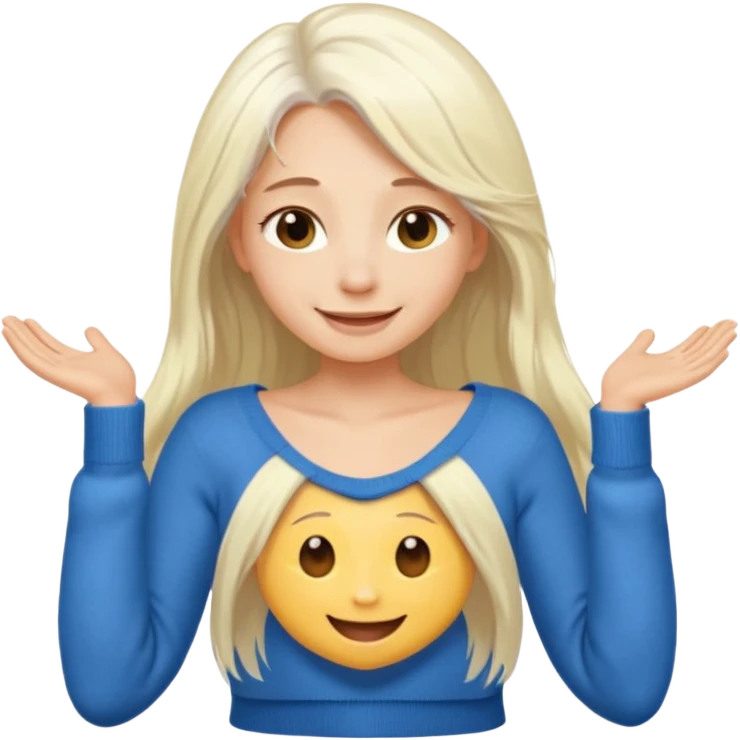 blonde woman with long white hair, half-naked, taking off a sweater, simple features, emoji style emoji