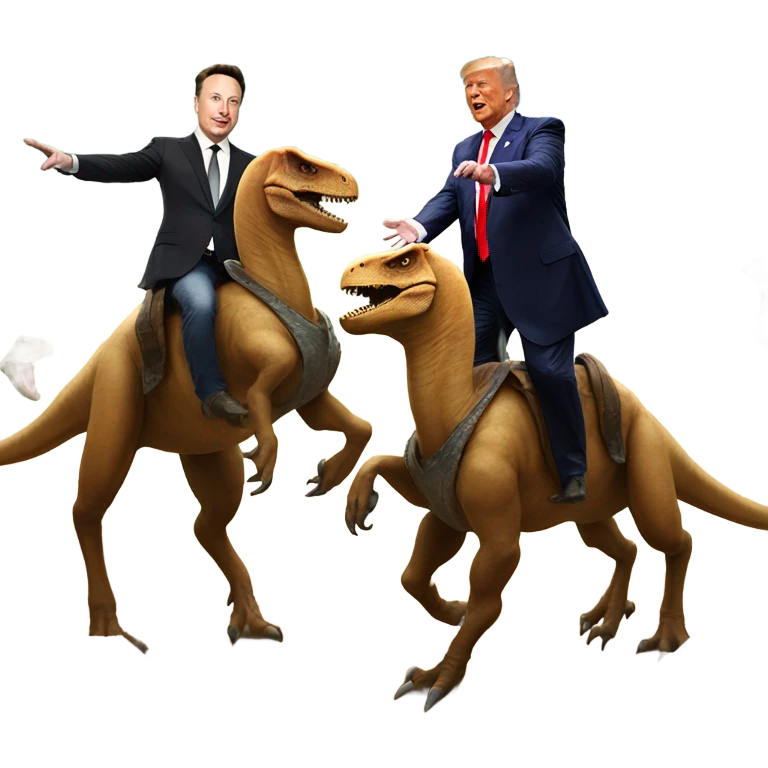 elon musk and trump jousting on dinosaurs  emoji