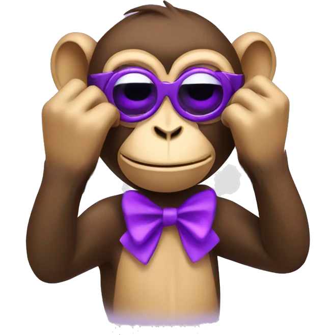 Monkey covering eyes with hands with a purple bow  emoji