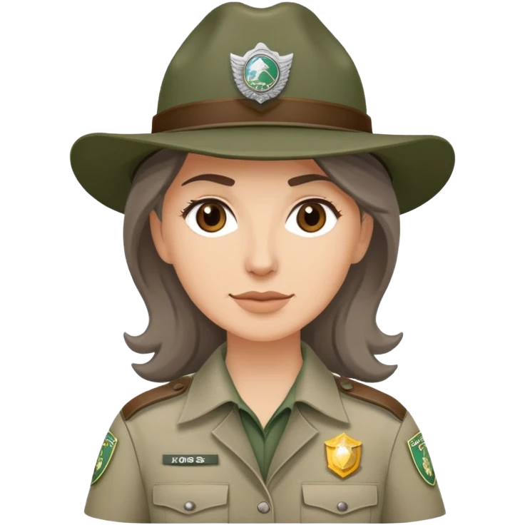 white woman park ranger with brown and gray hair emoji