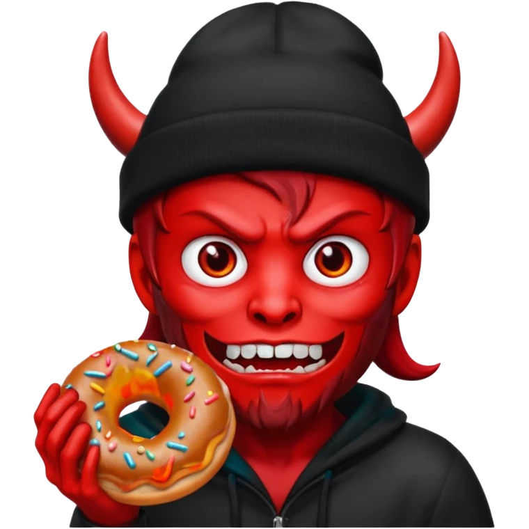 devil wearing beanies holding donut emoji