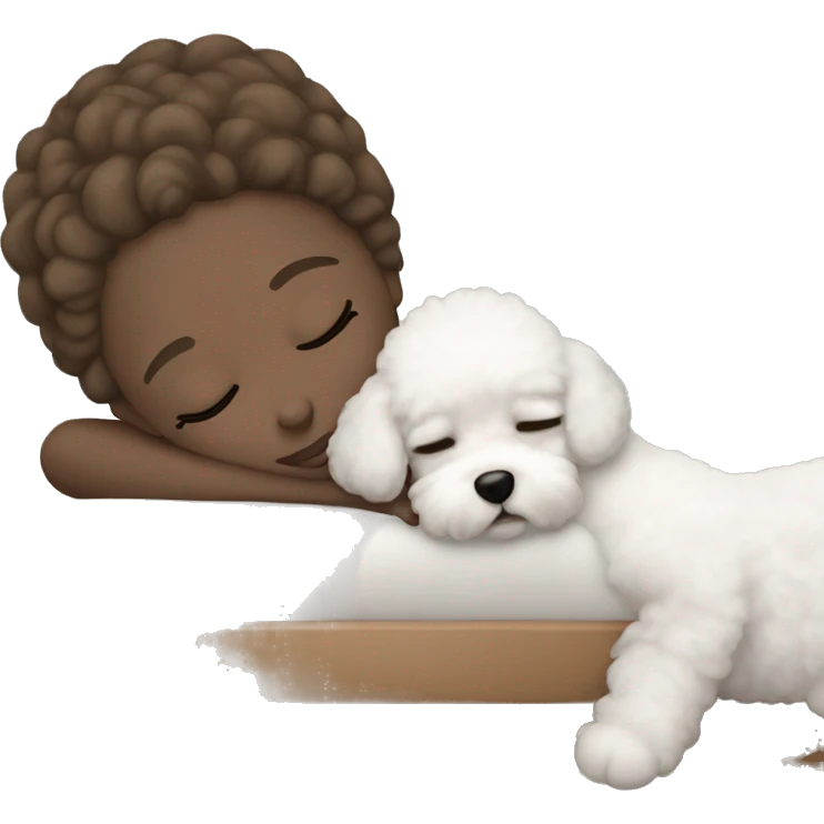 White girl brown hair sleeping with Mini Bichon emoji