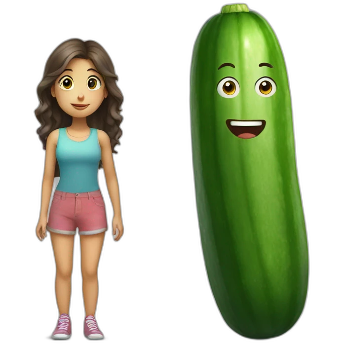 A big cucumber standing next to a girl emoji