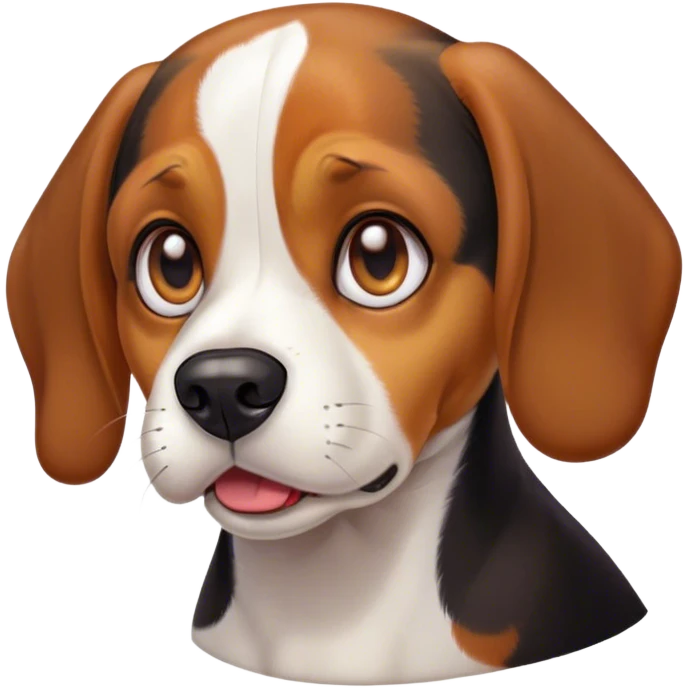 Cinematic Comical Tri-Color Beagle Portrait Emoji, Head tilted dramatically with an exaggeratedly shocked or offended expression, featuring a short tri-color coat of white, brown, and black, wide, expressive hazel eyes filled with exaggerated disbelief, Simplified yet hilariously expressive features, highly detailed, glowing with a slightly sassy glow, high shine, dramatic yet playful, stylized with an air of attitude, bright and endearing, soft glowing outline, capturing the essence of a sassy and over-the-top pup, so meme-worthy it feels like it could side-eye its way into internet fame instantly! emoji