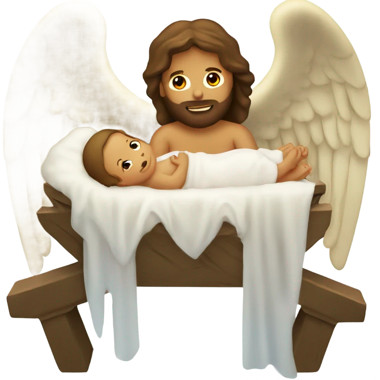 Jesus in a manger baby star and angel emoji