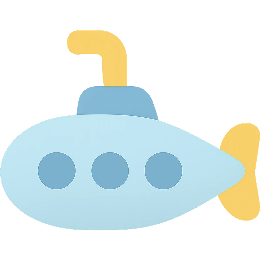 submarine, flat color icon style, bold shapes, minimal shading, clear silhouette emoji