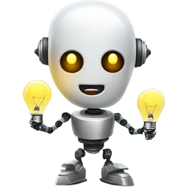 robot holds a light bulb emoji