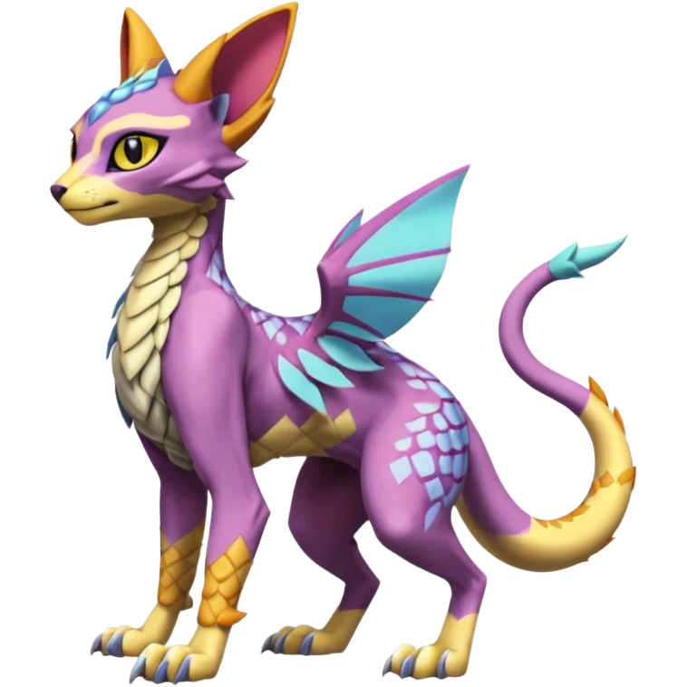 Colorful Meloetta-Spyro-Sphynx-Lykoi-Sergal-Renamon-Wargreymon-Pokémon-Digimon-Fakémon-fusion-hybrid-creature emoji