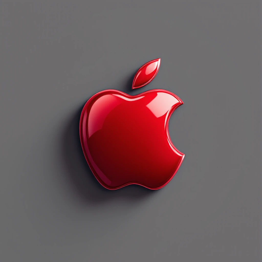 realistic shiny red apple icon in skeuomorphism style with subtle shadows and highlights emoji