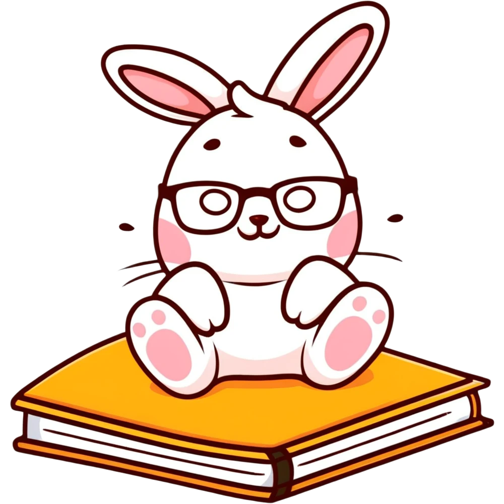 biscuit bunny lying on book with slipping glasses emoji