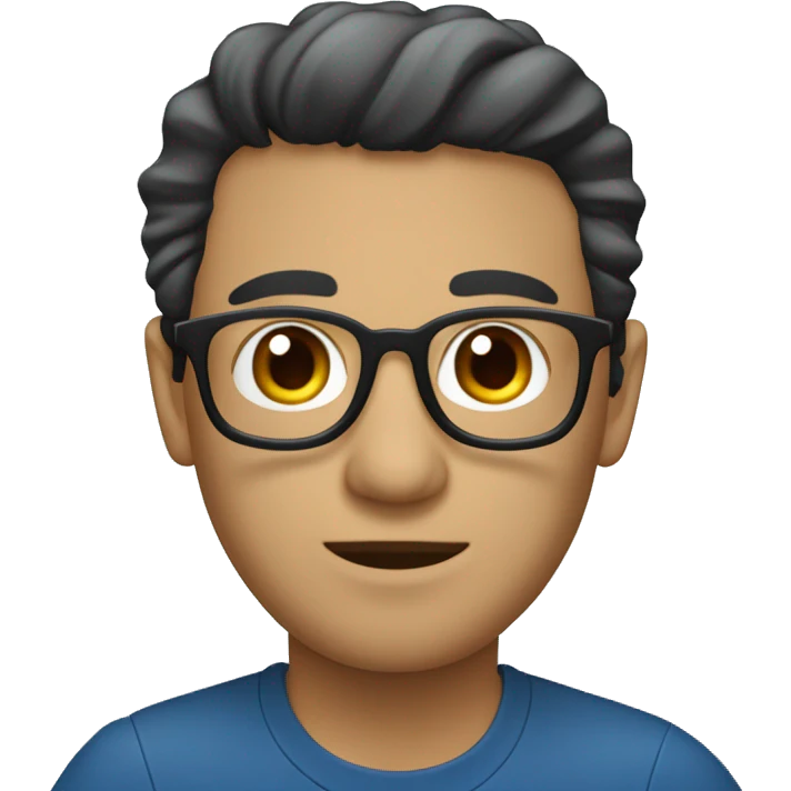 Hombre de tez blanca con lentes, cabello negro, con una camisa azul ocuro emoji