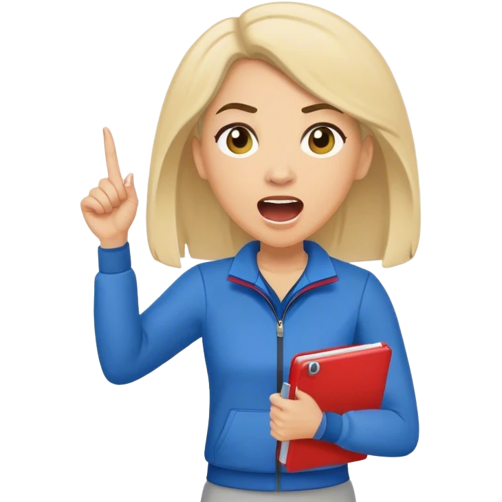 yelling female sport coach with coach wear(with LockIn written on it) and holding a notebook emoji