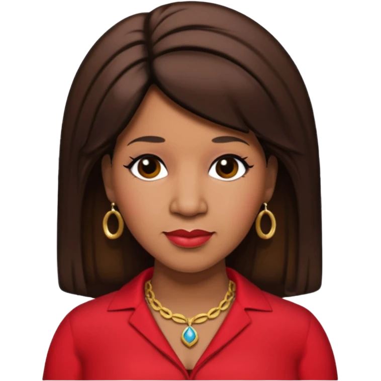 Aretha Franklin with dark brown hair, red outfit emoji