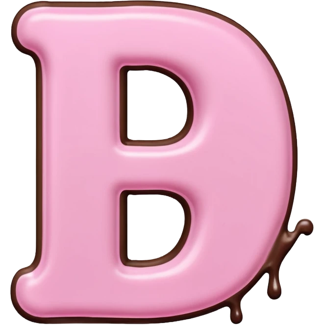“Single pink bubble letter d, white outline, bottom dipped in chocolate with pink frosting drizzle, kawaii style, glossy, soft shading, clean outline, transparent background, Discord emoji size” emoji