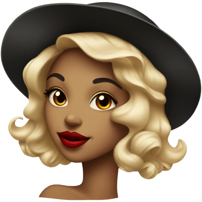 beautiful vintage girl in a hat black with red lipstick emoji