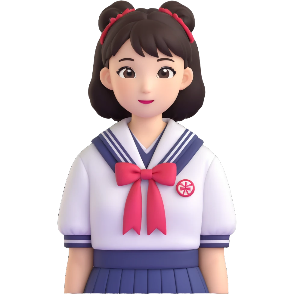 Extremely cute Japanese schoolgirl with high bun hairstyle wearing traditional sailor school uniform emoji