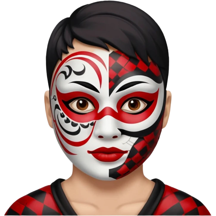 Painted Face, Mask painted red, white, and black patterns.
 emoji