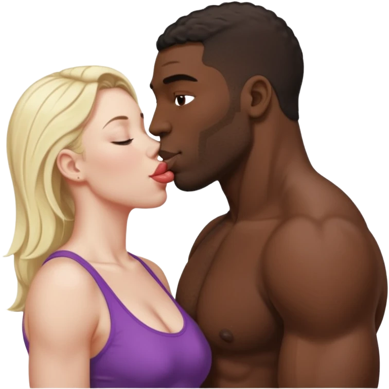Tall Muscular naked black man kissing short fat naked white mom intimate tongue  emoji