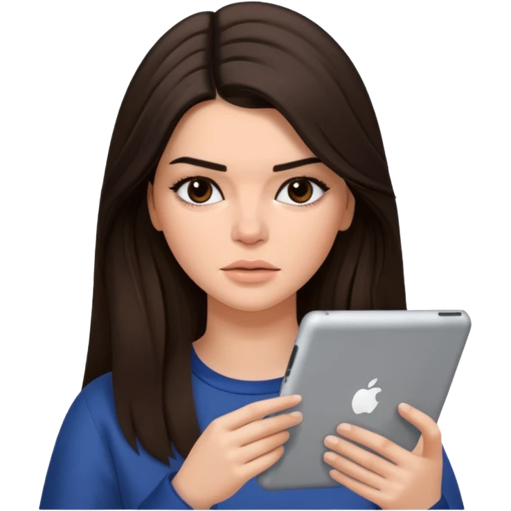 bored brunette  Kendall Jenner with long hair holding iPad emoji emoji