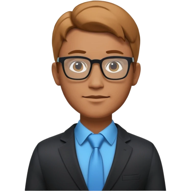 A stylized 3D avatar of a visionary tech CEO, male, wearing glasses and a sleek dark blazer. He has a confident, friendly expression. The lighting is a dramatic gradient of purple and electric blue neon. Rim lighting on the edges of the character. Dark background, cyberpunk minimalist aesthetic. emoji