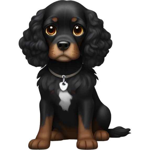 Small completely black king spaniel with black fur on his whole face and white stripe on chest emoji