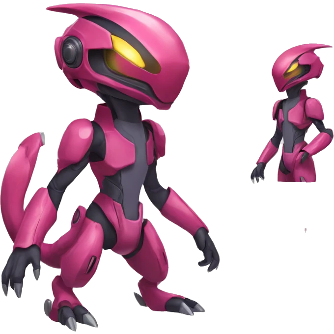 a Genesect-Raptor-Fakémon—hybrid with a futuristic visor-helmet full body emoji