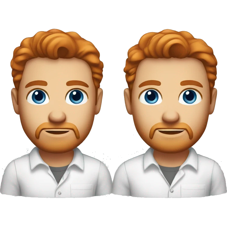 Portrait of an adult guy with red hair, serious face, light skin, brown stubble, blue eyes, wearing a white office shirt. emoji