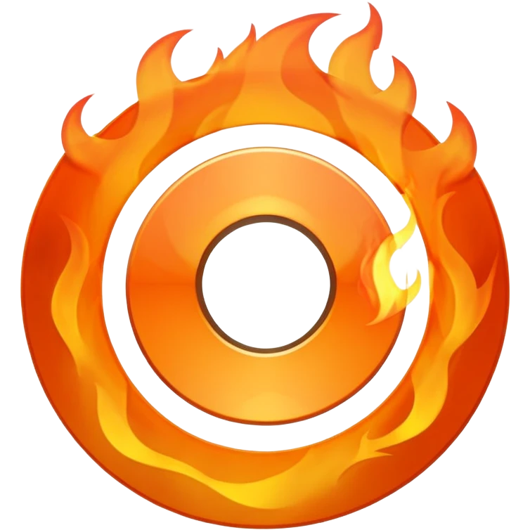 A minimalist CD disc with a subtle fire design, orange flames, with a circle in the middle and a hole in the center emoji