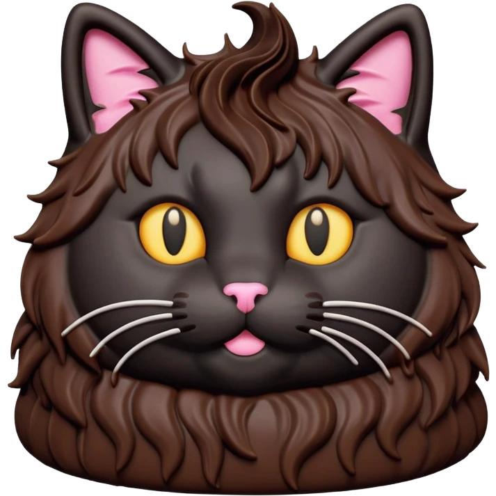 Fluffy all black long haired cat cake emoji