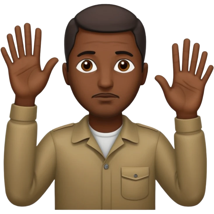surrenders, depict an Iraqi with a sad face and raised hands emoji