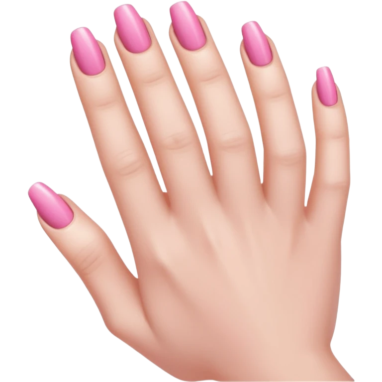  pink close-up of a hand with beautifully manicured nails, glossy pink nail polish, elegant nail shape, soft lighting and shadows, realistic style, emoji