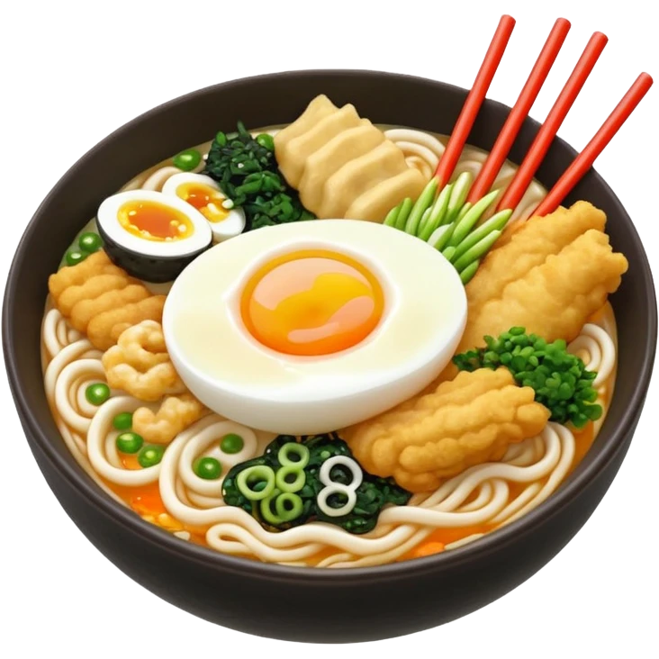 Udon 3d estetik with many delicious toppings emoji