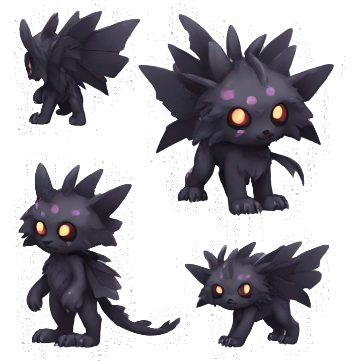 Kawaii edgy fantasy dark-themed animal hybrid Fakemon full body emoji