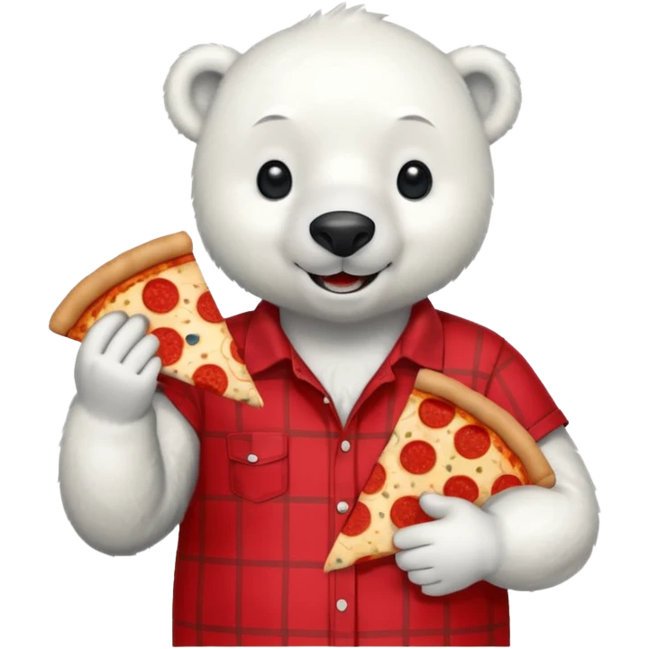 polar bear with pizza wearing red checkered shirt emoji