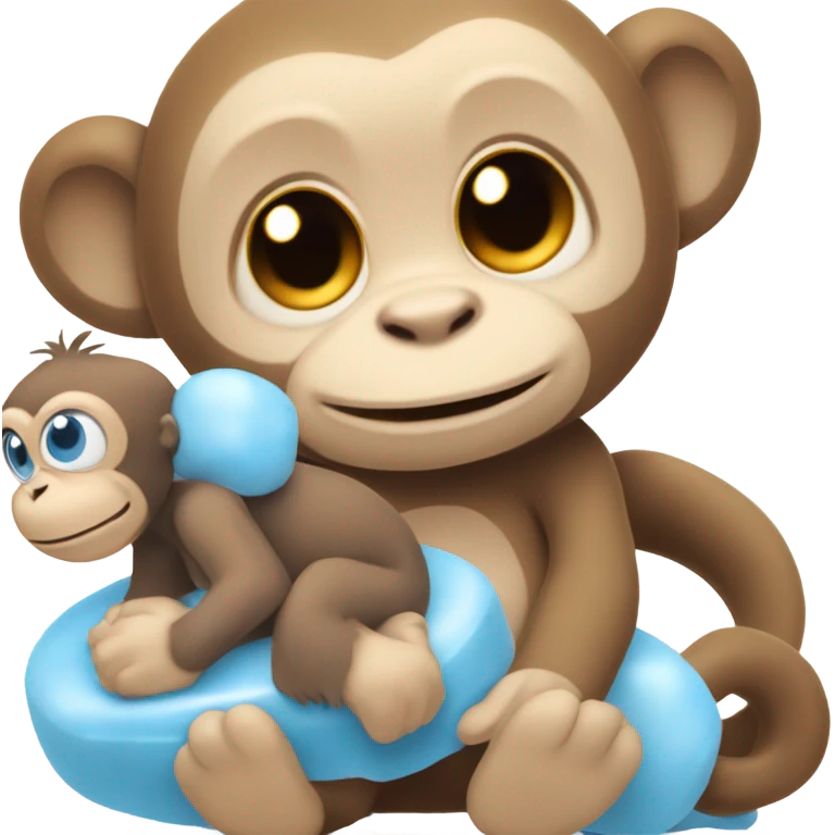 Light brown body, light blue eyes, baby monkey, jellycat stuffed animal emoji