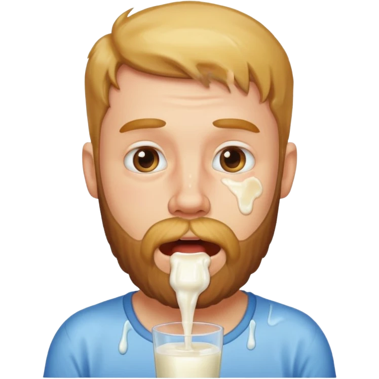 A bearded white men with milk, dripping from his mouth emoji