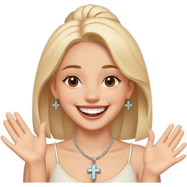 Hand cross around neck while laughing girl emoji