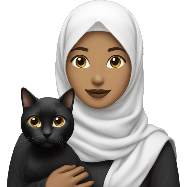 hijab women with white black cat emoji