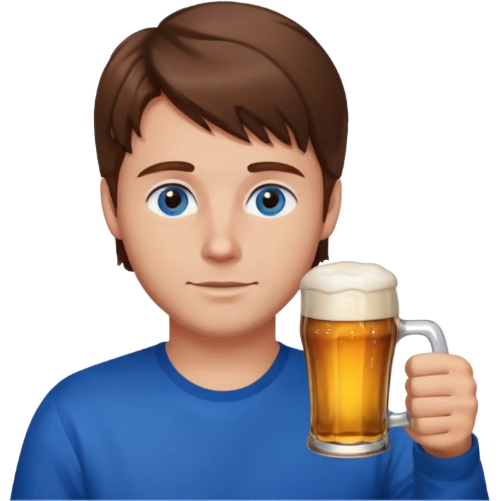 A guy with brown haies and blue eyes  that drinks a beer emoji