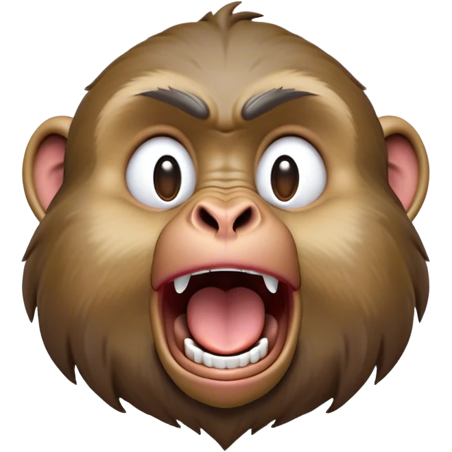 Cinematic Realistic Cute Yawning Baboon Portrait Emoji, Head tilted slightly with a dramatic, wide-open yawn, showcasing a soft, textured face with gently drooping features and half-closed, drowsy eyes, rendered with lifelike natural detail and warm shadows, high shine, relaxed yet expressive, styled with a dash of wild charm, soft glowing outline, capturing the essence of a sleepy yet affectionate baboon that appears ready to stretch out for a hearty nap! emoji