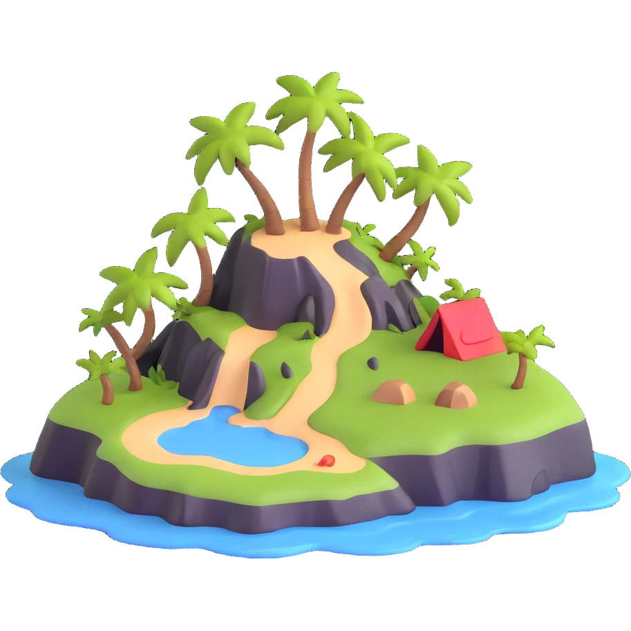 small deserted island with treasure chest emoji