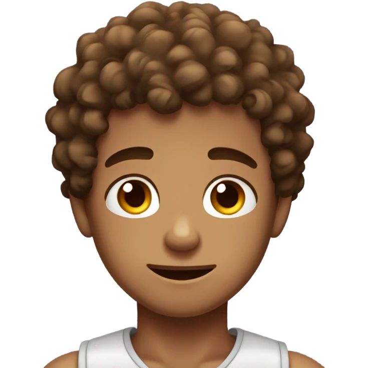 Curly haired boy with freckles and muscles and dreamy eyes eyes and hair are brown  emoji