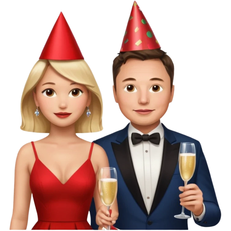 elon musk and Jennifer Lawrence in red dress emoji
