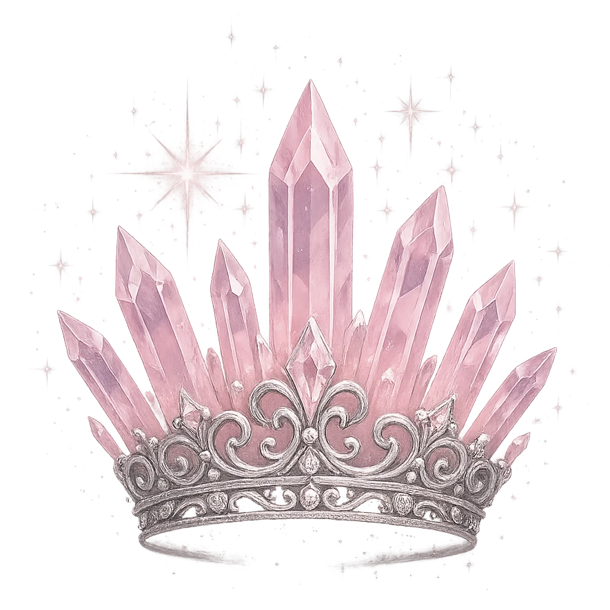 crystal crown in light pink with silver embellishments, radiating sparkling magical aura, transparent background emoji