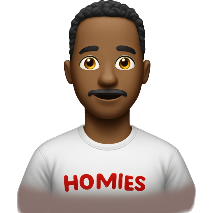 Cartoon abstract wearing a tshirt that says "homies" emoji