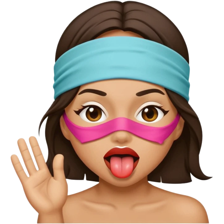 brunette blindfolded with tongue out emoji