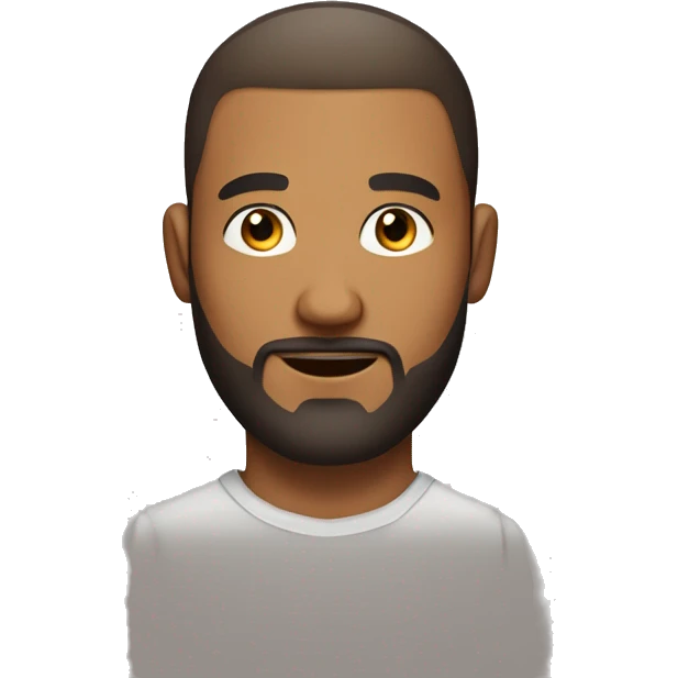25 years old guy with medium brown beard, a little bun on the head and shaved hair on the sides. Neutral face expresion emoji