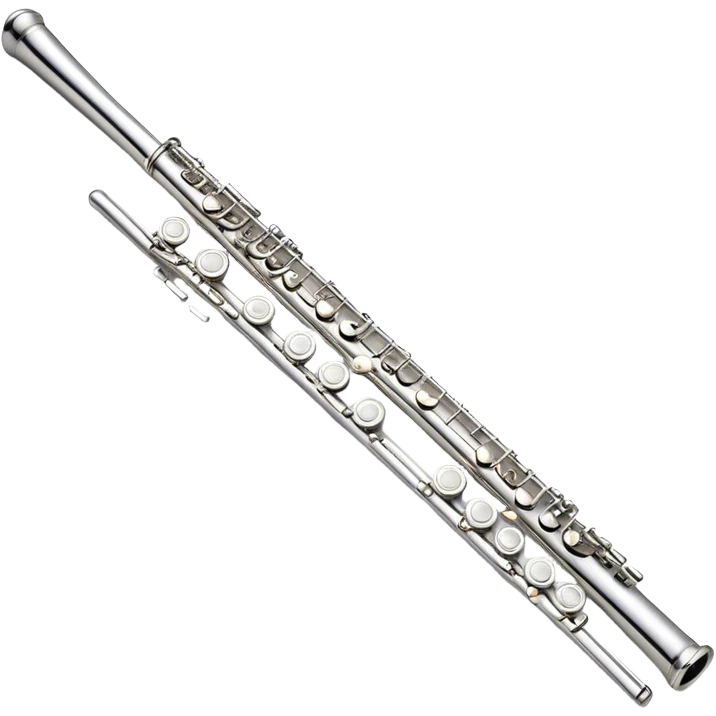 Cinematic Realistic Flute, polished silver metal with precise keywork, soft reflections of warm light dancing along its length, a musician’s delicate fingers pressing the keys, glowing with a sleek and elegant charm. emoji