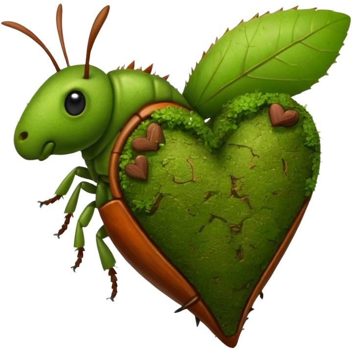 Roach with a touch of moss shaped like a heart emoji