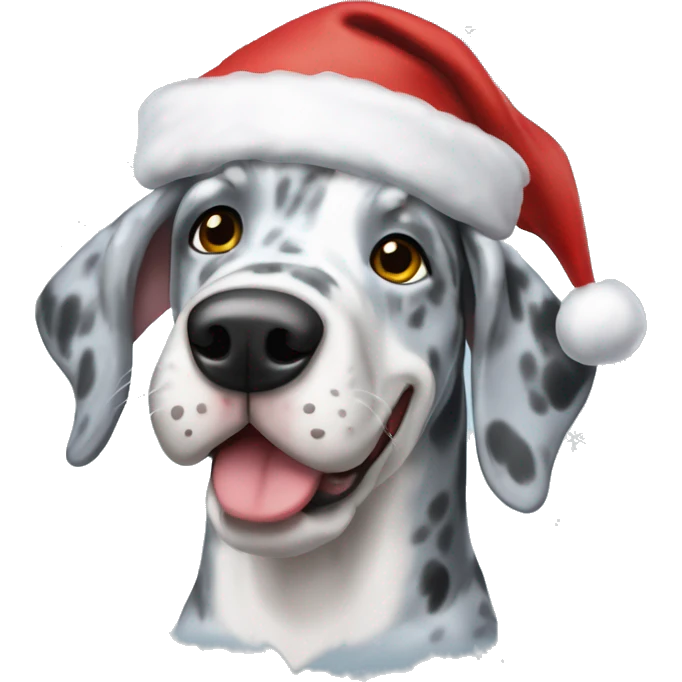 Blue Merle Great dane wearing Santa hat emoji